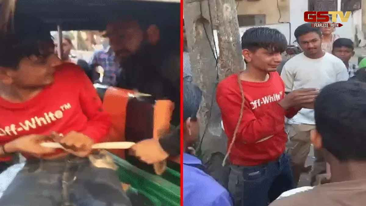 સુરતમાં ટેમ્પોમાંથી ગેસ સિલિન્ડરની ચોરી કરનાર ઝડપાયો, લોકોએ થાંભલે બાંધી મેથિપાક આપ્યો