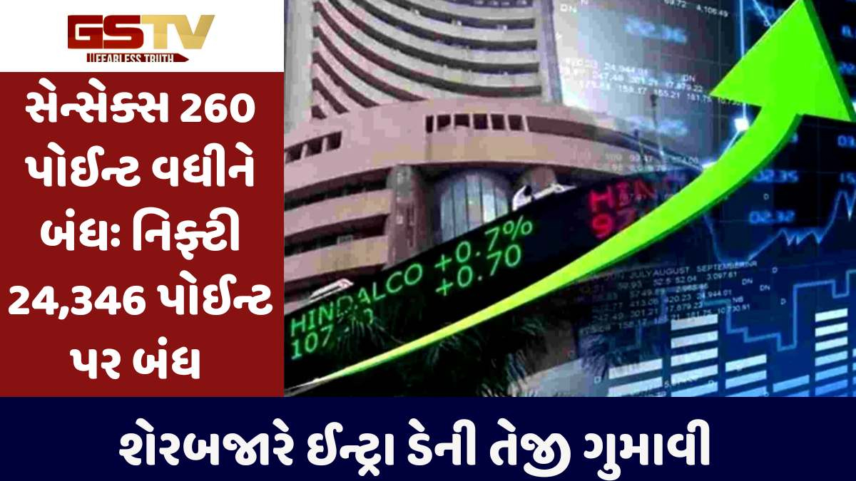 Stock news: સેન્સેક્સ 260 પોઈન્ટ વધીને બંધઃ નિફ્ટી 24,346 પોઈન્ટ પર બંધ
