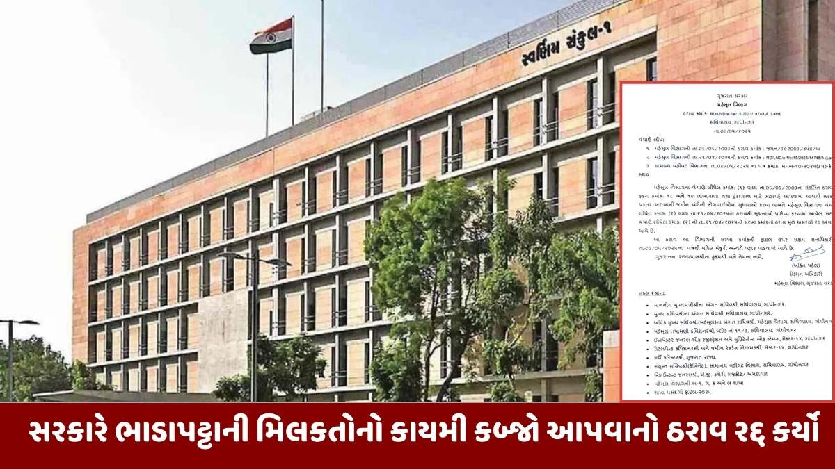 Gandhinagar news: સરકારે ભાડાપટ્ટાની મિલકતોનો કાયમી કબ્જો આપવાનો ઠરાવ રદ્દ કર્યો