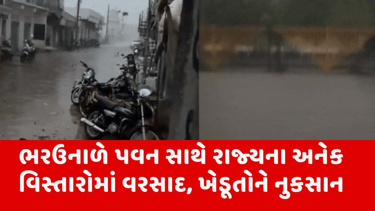 Rain in Gujarat : રાજ્યના અનેક વિસ્તારોમાં ભારે પવન સાથે વરસાદ, ખેડૂતોને નુકસાન, વાવાઝોડાની આગાહી યથાવત્