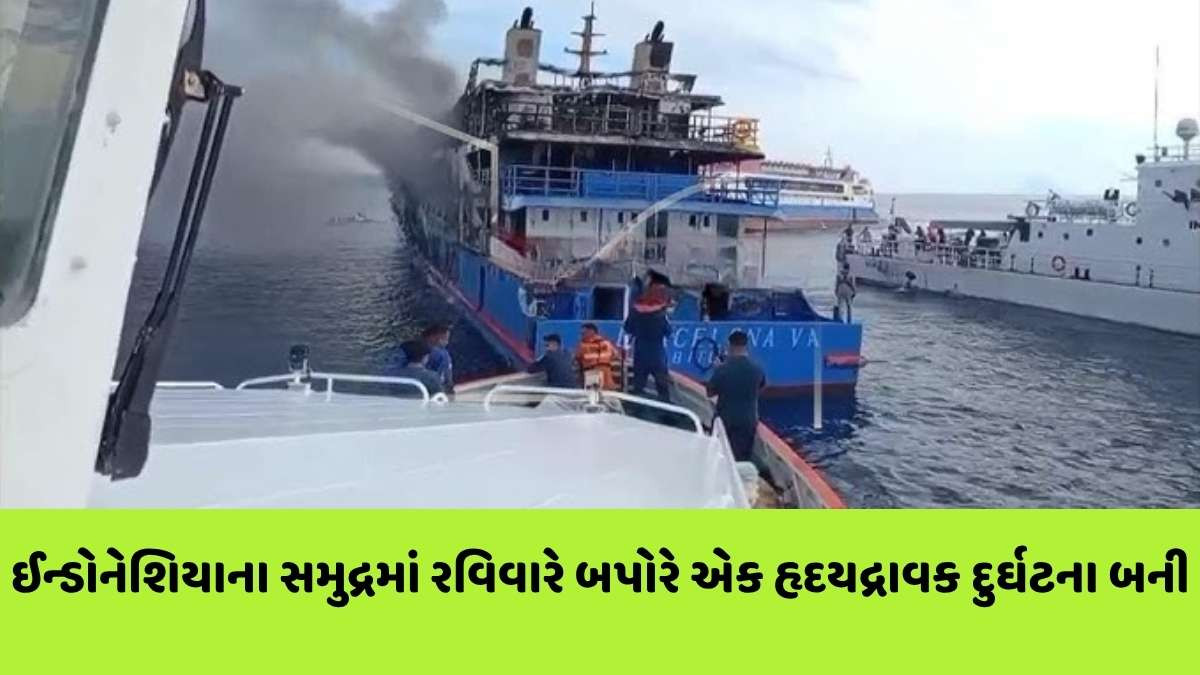 Indonesia Ferry Fire: ઈન્ડોનેશિયામાં દરિયાની વચ્ચે જહાજમાં ભયંકર આગ, જીવ બચાવવા લોકો પાણીમાં કૂદી પડયાં