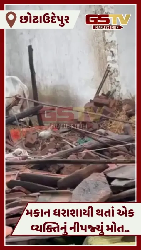 VIDEO: Chhotaudepurના સનાડા ગામે ભારે વરસાદથી મકાન ધરાશાયી, કાટમાળ નીચે દબાતા એકનું મોત