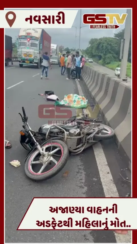 VIDEO: Navsari હાઈ વે પર અજાણ્યા વાહને બાઈકને લીધું અડફેટે, મહિલાનું મોત, બાળકને ઈજા
