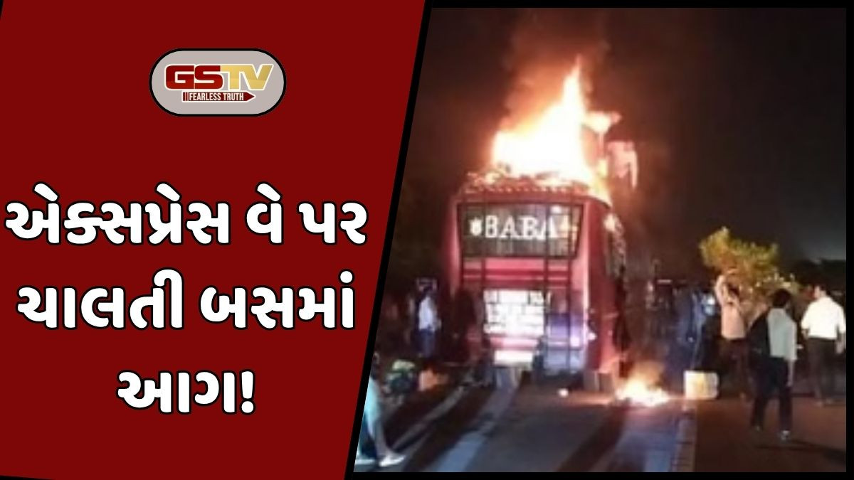 યમુના એક્સપ્રેસ વે પર ચાલતી બસમાં આગ: 50 મુસાફરોએ કૂદીને જીવ બચાવ્યા