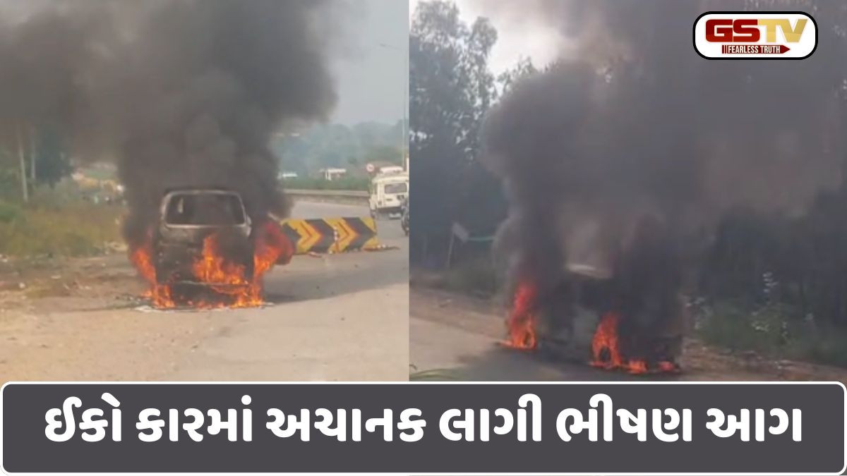 Panchmahal: સંતરોડ હાઈવે માર્ગ પર ઇકો કારમાં અચાનક આગ ફાટી નીકળી, કાર બળીને ખાખ