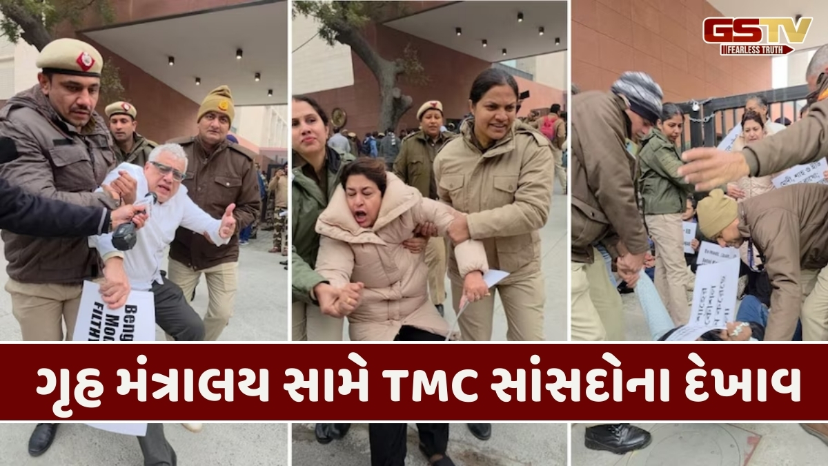 Delhi news: મહુઆ મોઇત્રા અને અન્ય 8 TMC સાંસદોની અટકાયત... દિલ્હીમાં ગૃહ મંત્રાલયની બહાર વિરોધ પ્રદર્શન