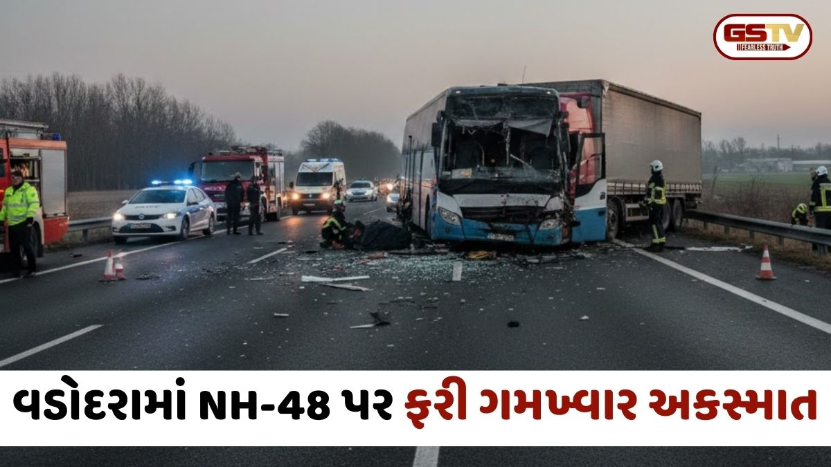 Vadodara: NH-48 પર પર કરજણ નજીક અકસ્માતોનો સિલસિલો યથાવત, બસ-ટ્રકની ધડાકાભેર ટક્કર,બસચાલકનું ઘટનાસ્થળે જ મોત