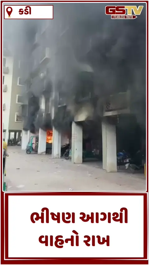 VIDEO: મહેસાણાના કડીની તાજ રૅસીડેન્સીના પાર્કિંગમાં ભીષણ આગ, અનેક વાહનો બળીને ખાખ, જુઓ