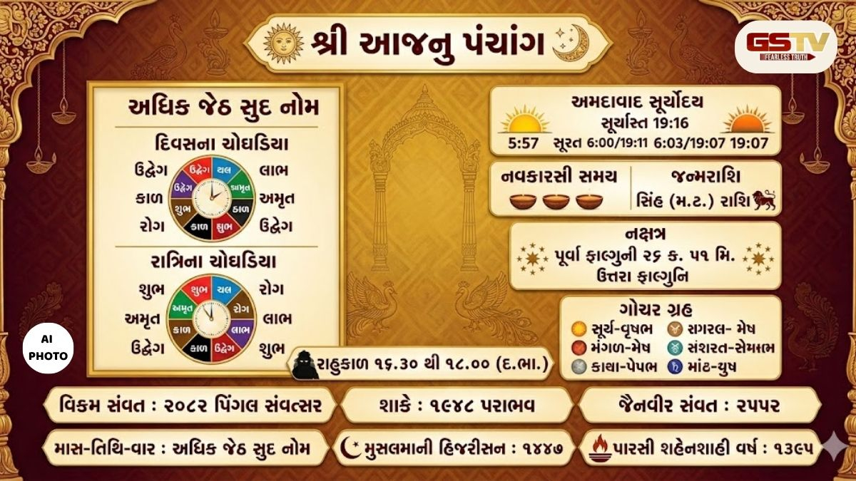 આજનું પંચાંગ: 25-05-2026 ના દિવસ અને રાત્રિના શુભ ચોઘડિયા અને નક્ષત્રની વિગત