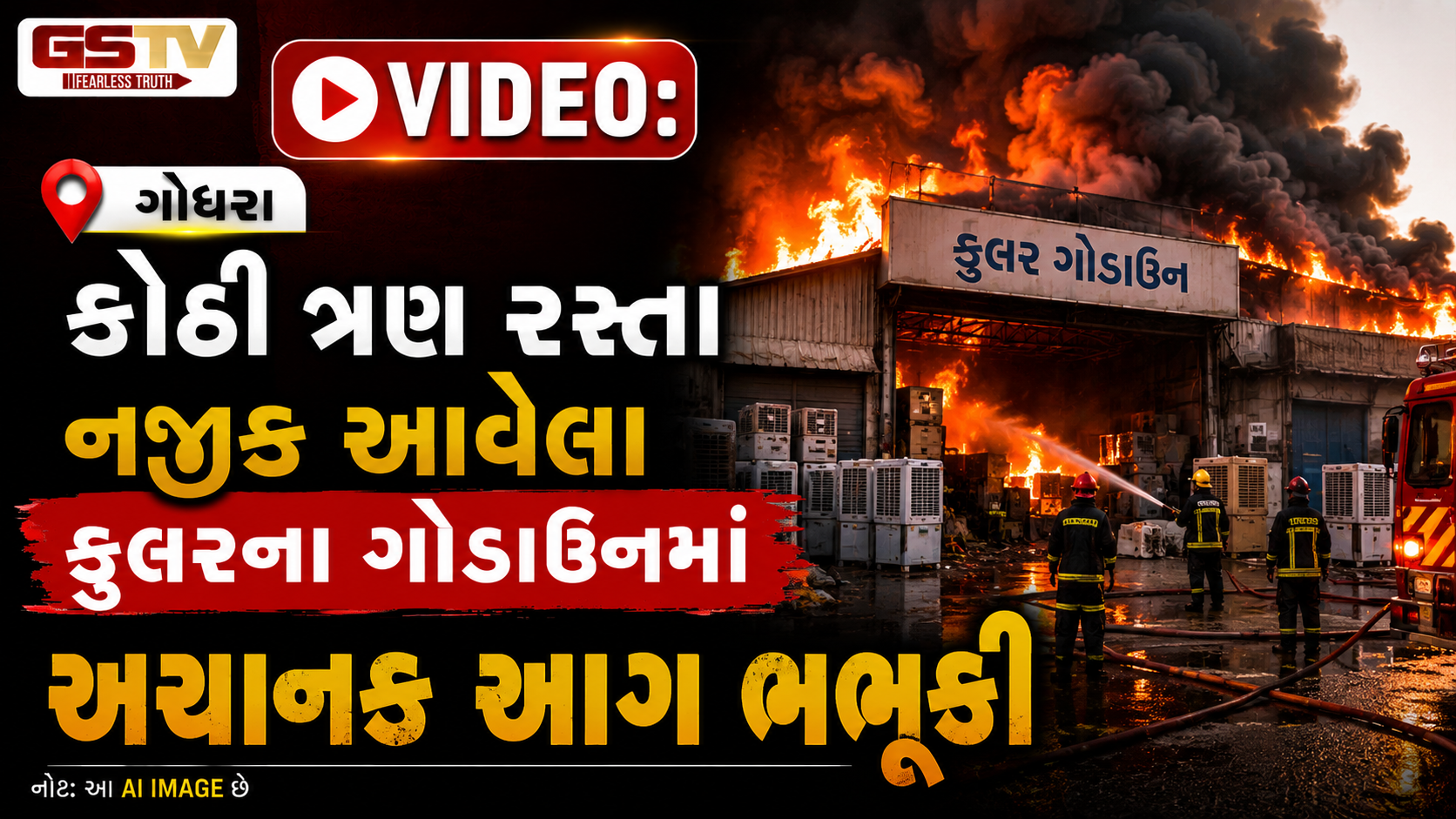 VIDEO: ગોધરા / કોઠી ત્રણ રસ્તા નજીક આવેલા કુલરના ગોડાઉનમાં અચાનક આગ ભભૂકી