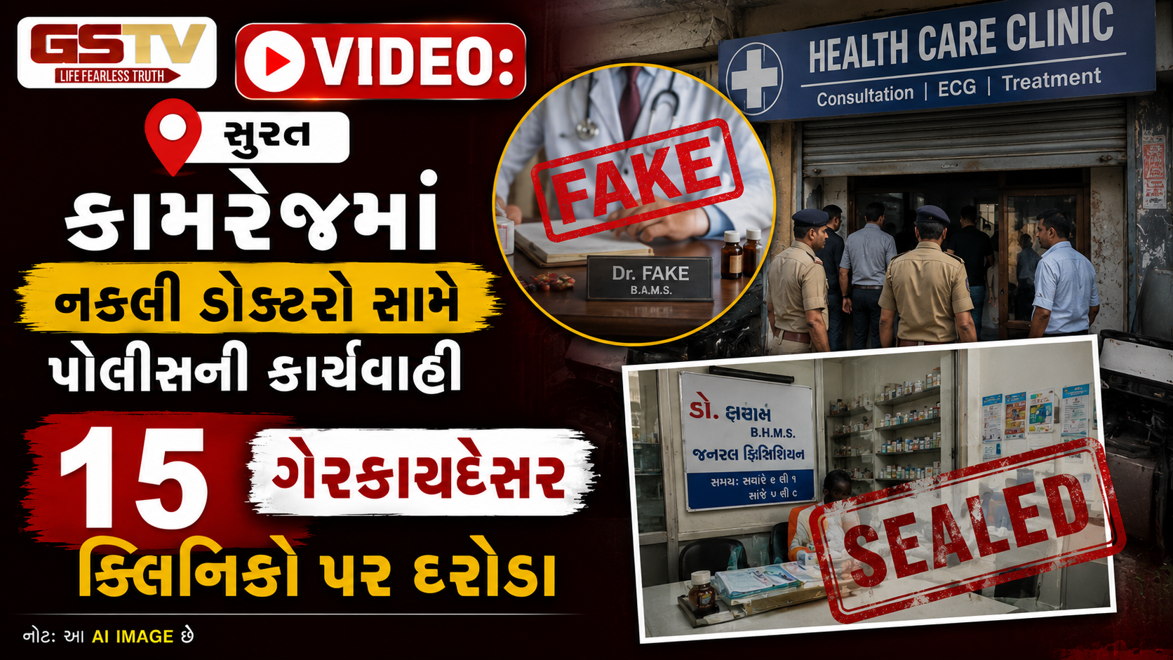 VIDEO: સુરત / કામરેજમાં નકલી ડોક્ટરો સામે પોલીસની કાર્યવાહી,  15 ગેરકાયદેસર ક્લિનિકો પર દરોડા