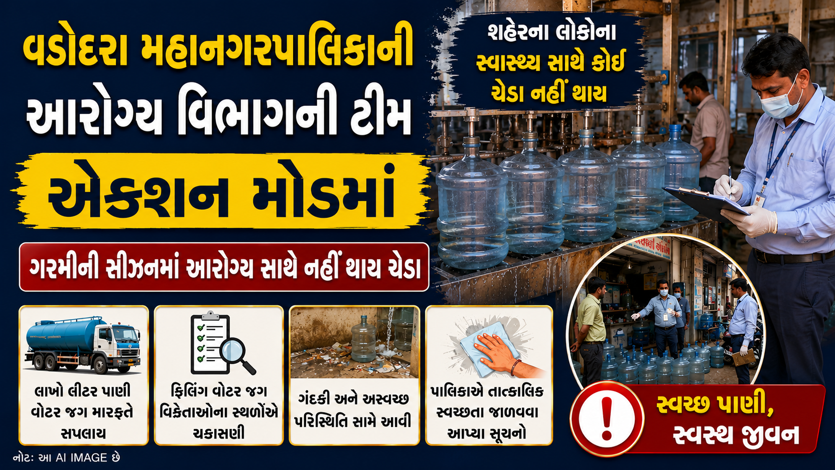 VIDEO : Vadodara આરોગ્ય વિભાગનો સપાટો, વોટર જગ વિક્રેતાઓને ત્યાં ગંદકી સામે આવતા પાલિકાની લાલ આંખ!