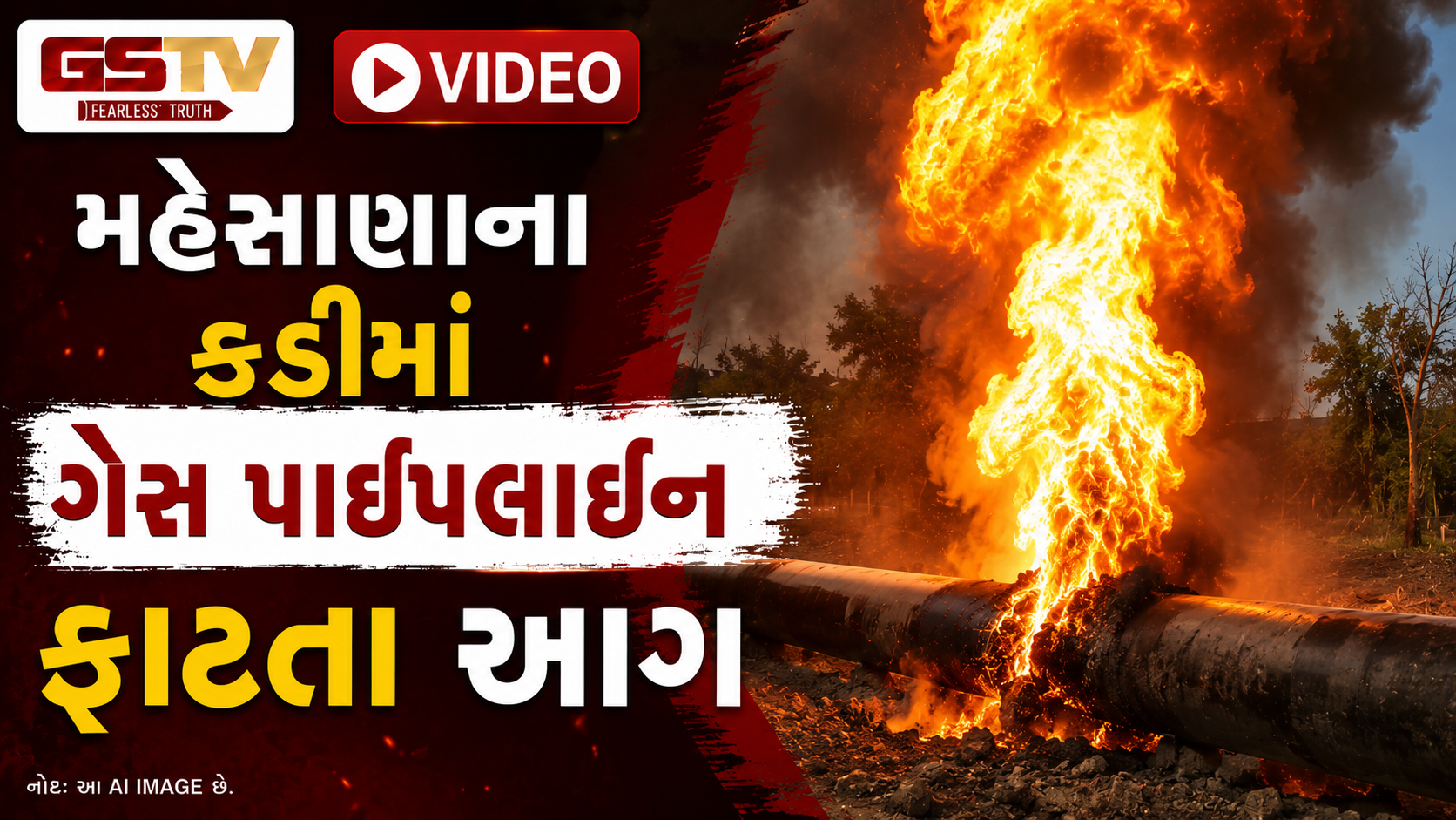 VIDEO: મહેસાણાના કડીમાં ગેસ પાઇપલાઇન ફાટતા આગ
