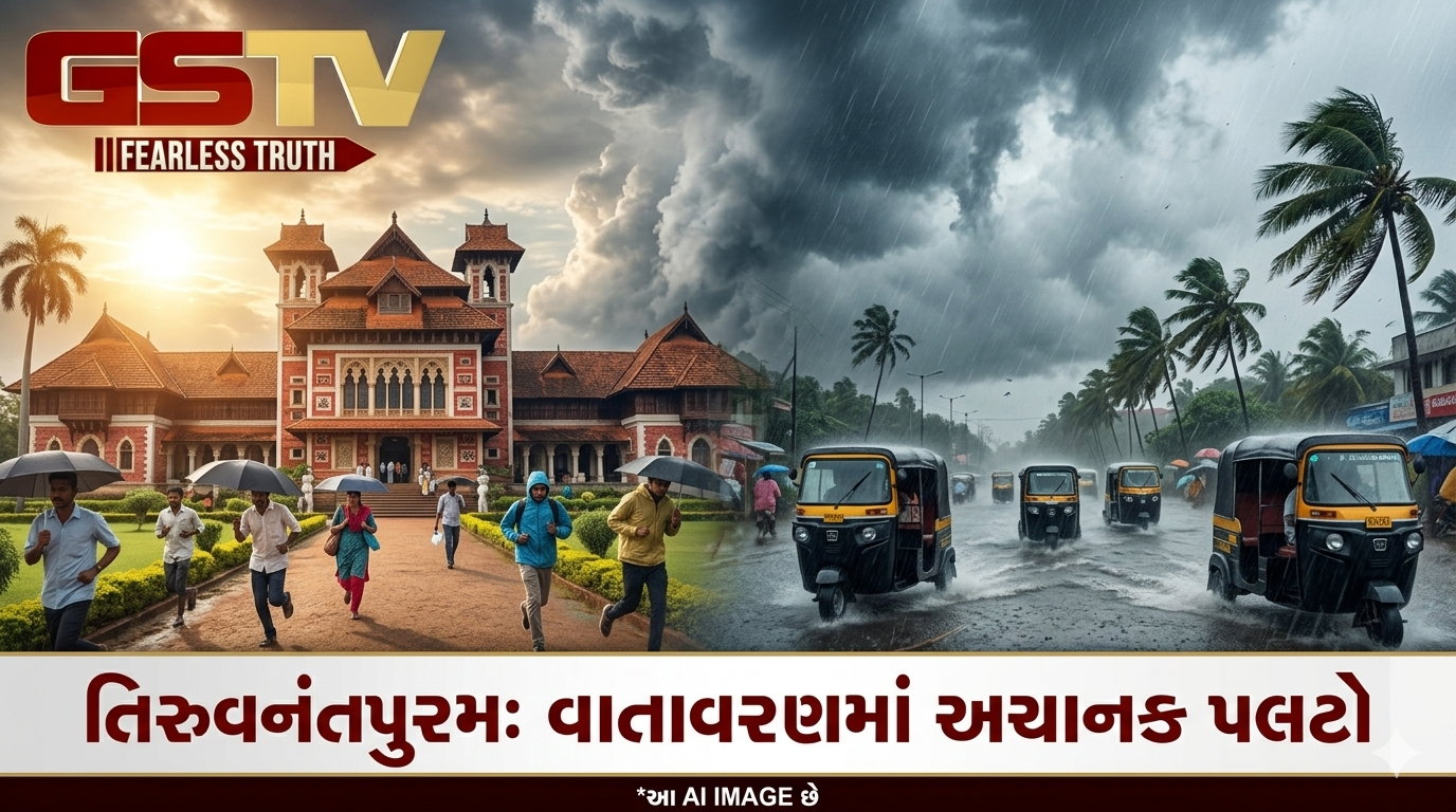 VIDEO:કેરળની રાજધાની તિરુવનંતપુરમ માં વાતાવરણમાં અચાનક પલટો  જોરદાર ગાજવીજ સાથે વરસાદ