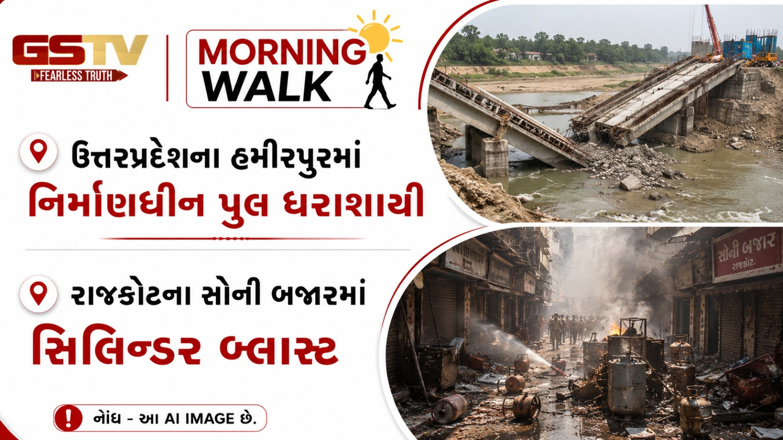 MORNING WALK: ઉત્તરપ્રદેશના હમીરપુરમાં નિર્માણધીન પુલ ધરાશાયી, રાજકોટના સોની બજારમાં સિલિન્ડર બ્લાસ્ટ