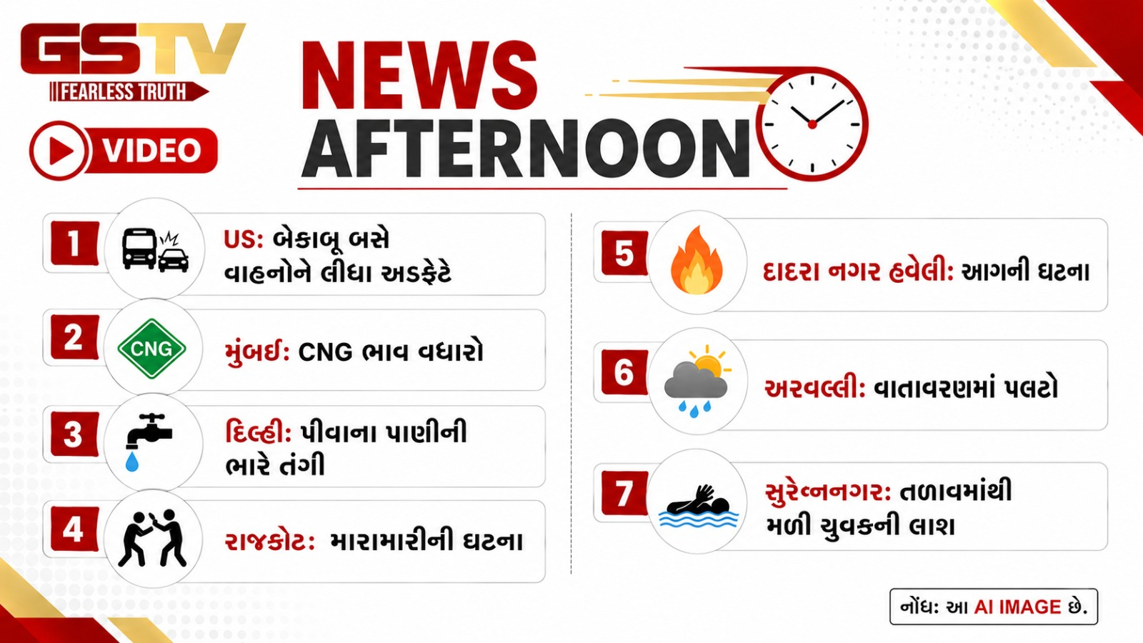 NEWS AFTERNOON: અમેરિકામાં બેકાબૂ બસે વાહનોને લીધા અડફેટે, CNGના ભાવમાં વધારો, અરવલ્લીના વાતાવરણમાં આવ્યો પલટો