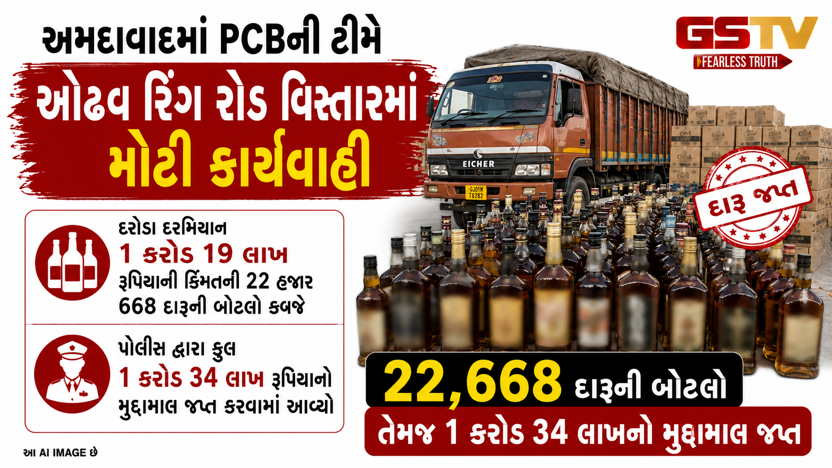 VIDEO : અમદાવાદમાં 1.19 કરોડનો દારૂ ઝડપાયો, ઓઢવ રિંગ રોડ વિસ્તારમાં મોટી કાર્યવાહી