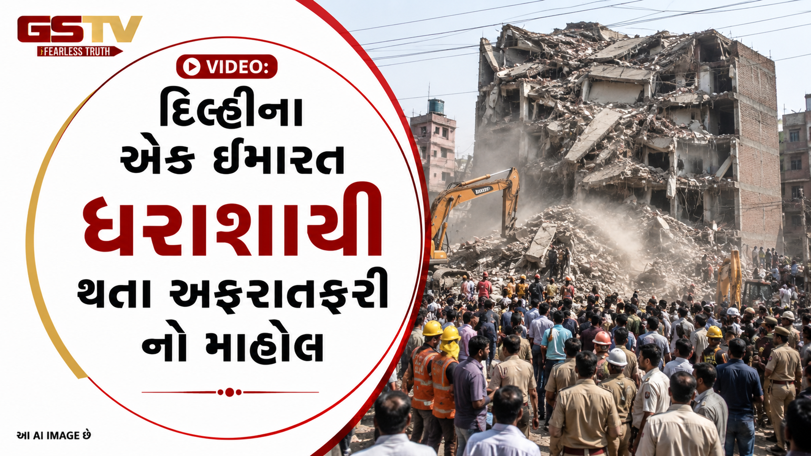 VIDEO:  દિલ્હીના એક ઇમારત ધરાશાયી થતા અફરાતફરીનો માહોલ