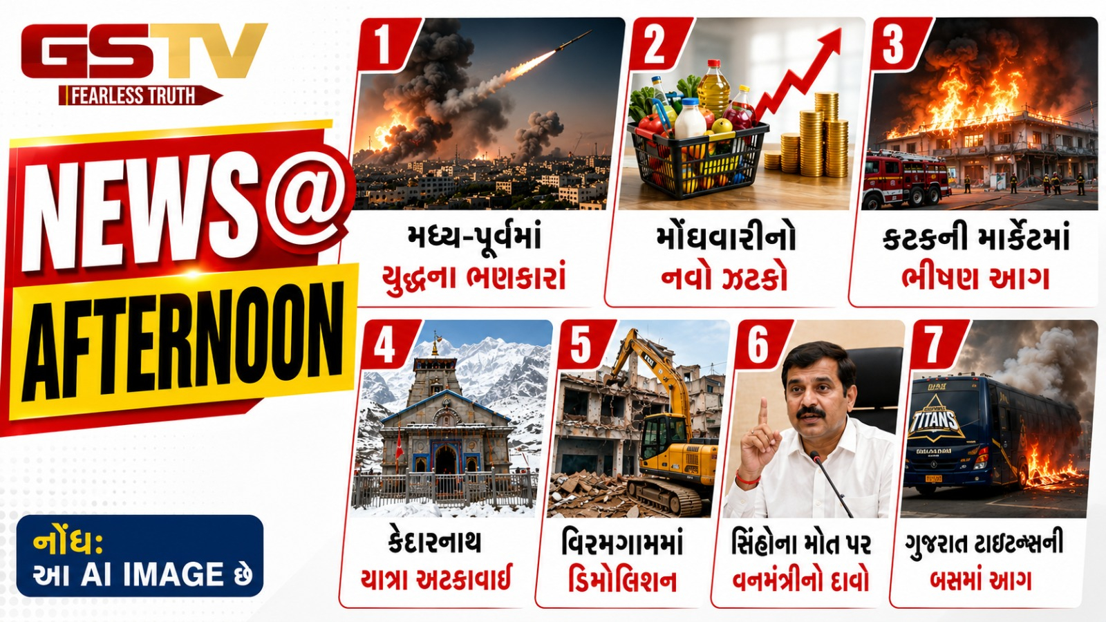 NEWS@ AFTERNOON: કુવૈત પર ઈરાનનો મિસાઈલ એટેક, કેદારનાથમાં ચારધામ યાત્રા અટકાવાઈ, વિરમગામમાં ડિમોલિશન