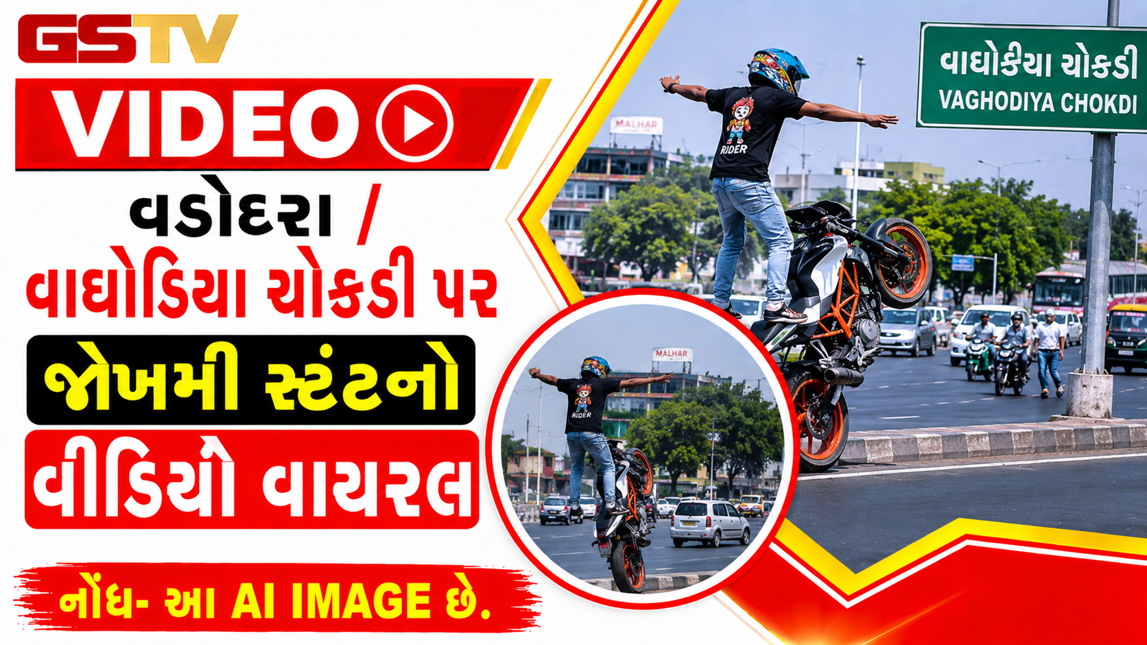 VIDEO: વડોદરા / વાઘોડિયા ચોકડી પર જોખમી સ્ટંટનો વીડિયો વાયરલ