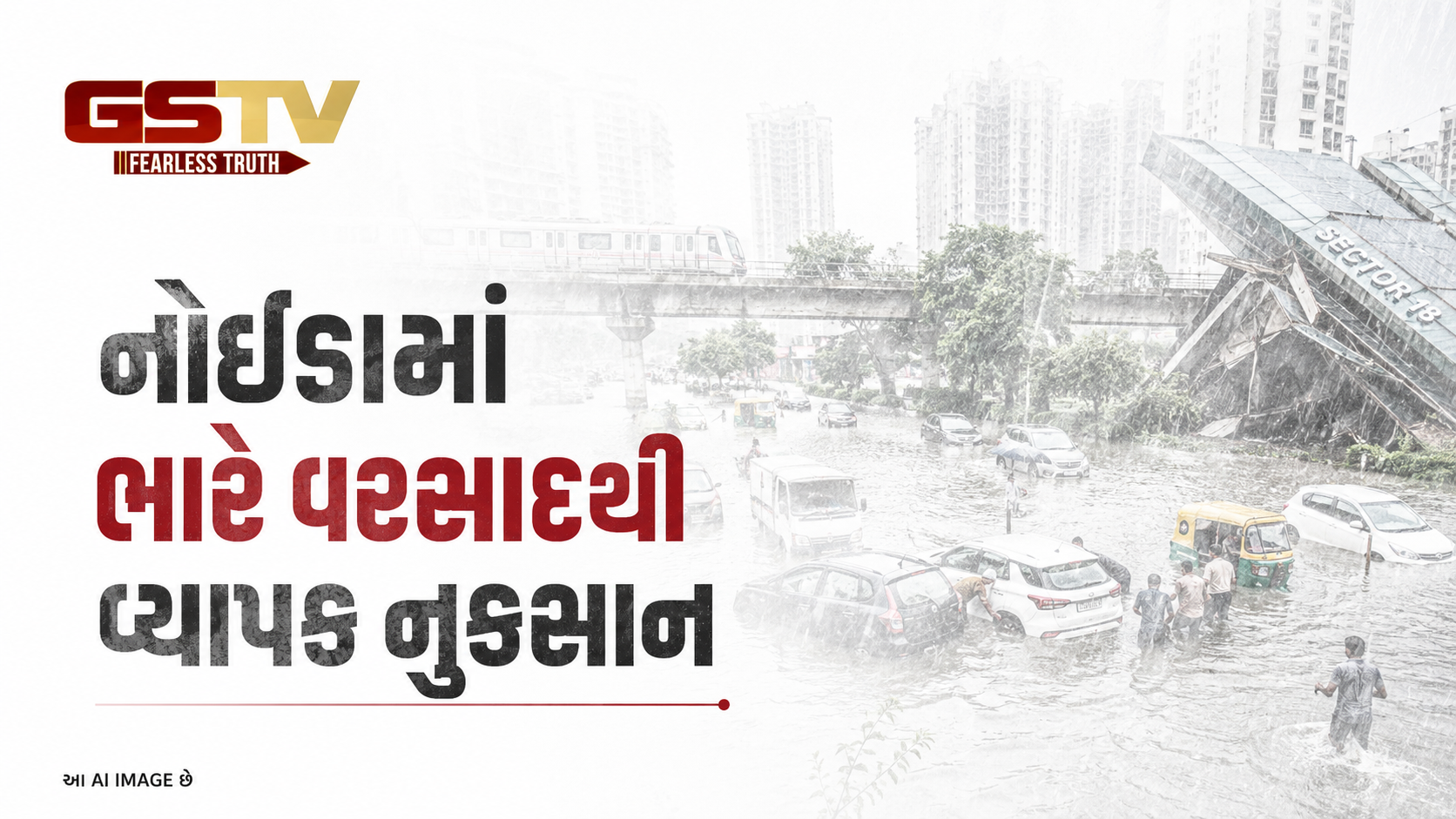 VIDEO: નોઇડામાં ભારે વરસાદથી વ્યાપક નુકસાન
