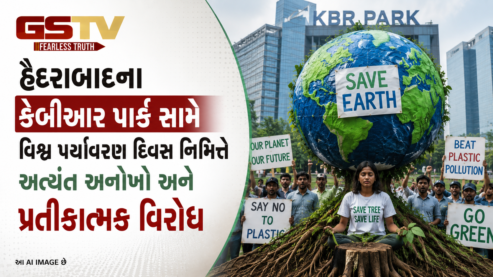 VIDEO: હૈદરાબાદના કેબીઆર પાર્ક સામે આજે વિશ્વ પર્યાવરણ દિવસ નિમિત્તે અત્યંત અનોખો અને પ્રતીકાત્મક વિરોધ
