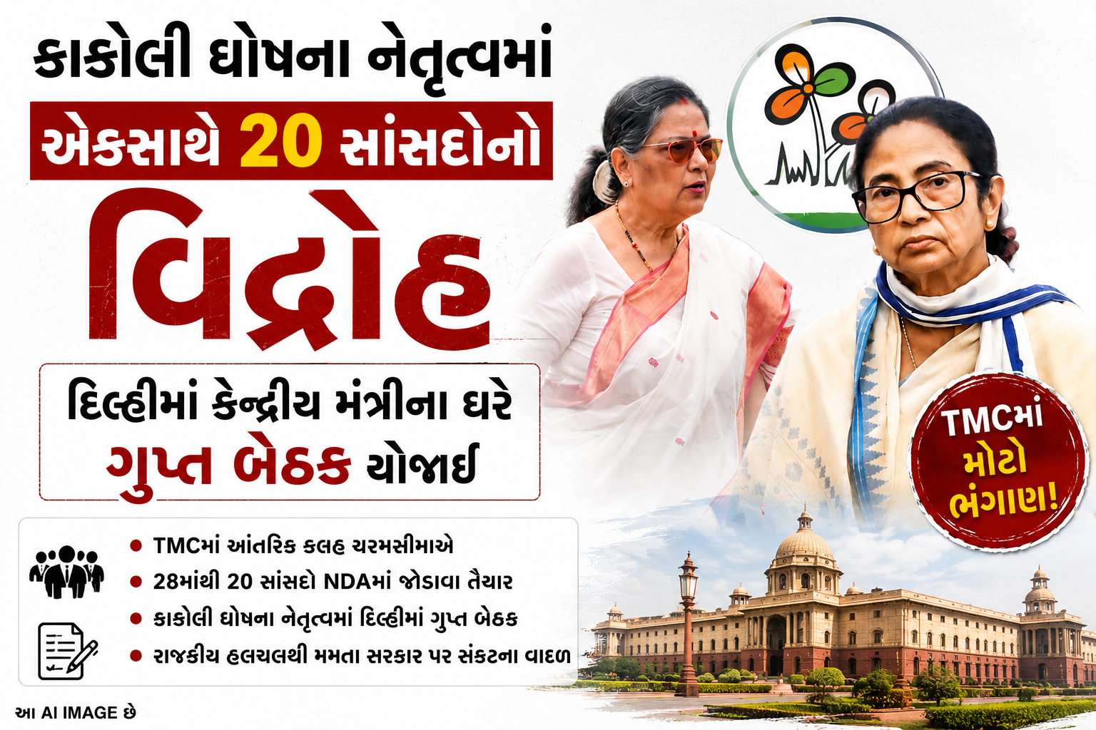 કાકોલી ઘોષના નેતૃત્વમાં એકસાથે TMCના 20 સાંસદોનો વિદ્રોહ, લોકસભામાં NDAનો દબદબો વધશે