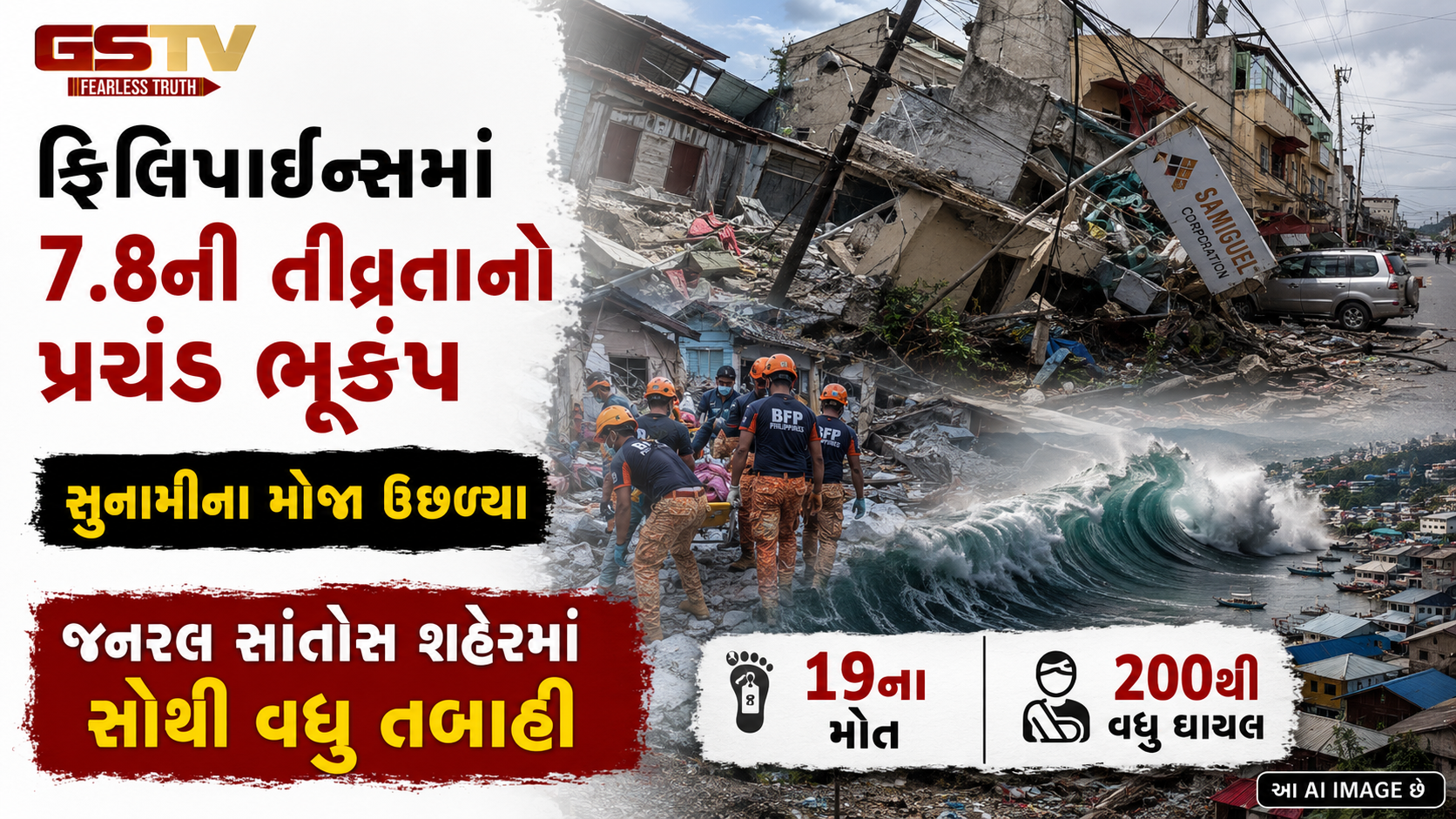 ફિલિપાઈન્સમાં 7.8ની તીવ્રતાનો પ્રચંડ ભૂકંપ: 19ના મોત, 200થી વધુ ઘાયલ; સુનામીના મોજા ઉછળ્યા