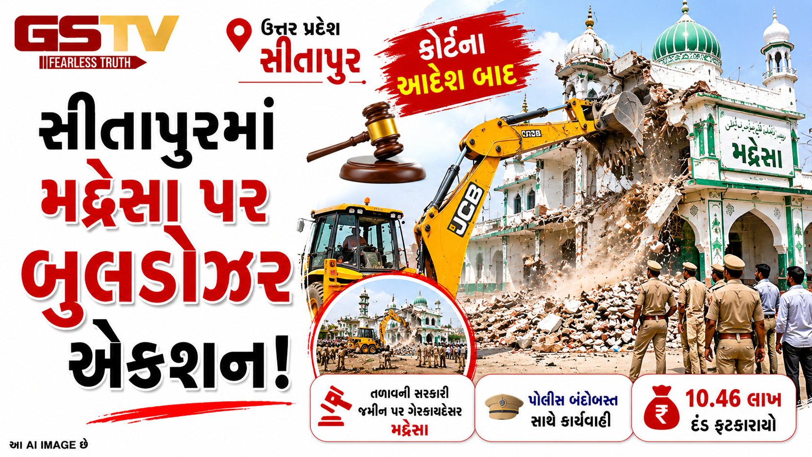 VIDEO : સીતાપુરમાં ગેરકાયદે મદ્રેસા પર બુલડોઝર