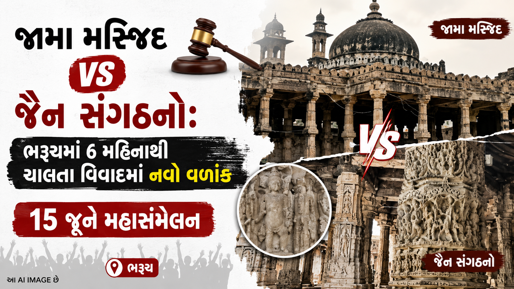 ભરૂચની જામા મસ્જિદના ભોંયરામાંથી મૂર્તિઓ મળવાના દાવા સાથે 15 જૂને મહાસંમેલન
