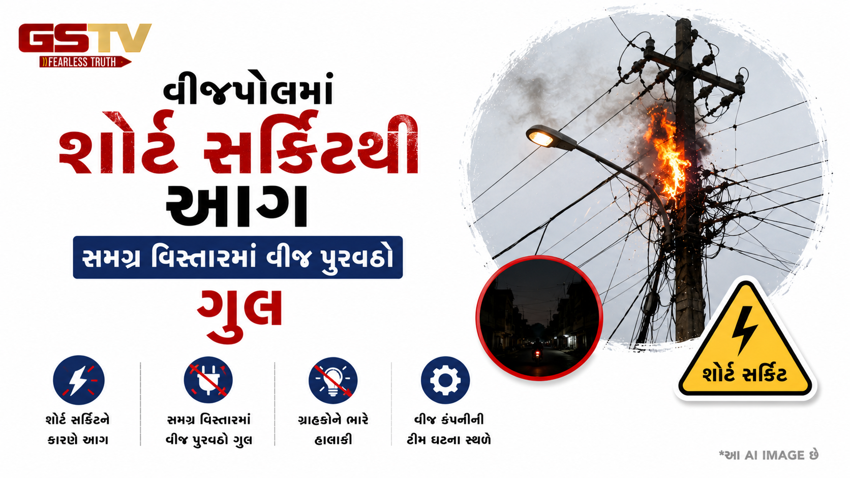 VIDEO : પંચમહાલના શહેરામાં મોડી રાત્રે વીજપોલમાં આગ