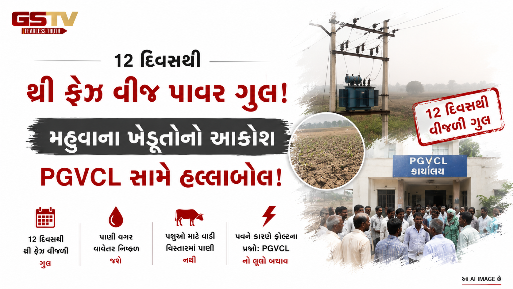 VIDEO : મહુવામાં વીજળીનો પ્રશ્ન વિકટ: ખેડૂતોની મહેનત પર પાણી ફરી વળ્યું