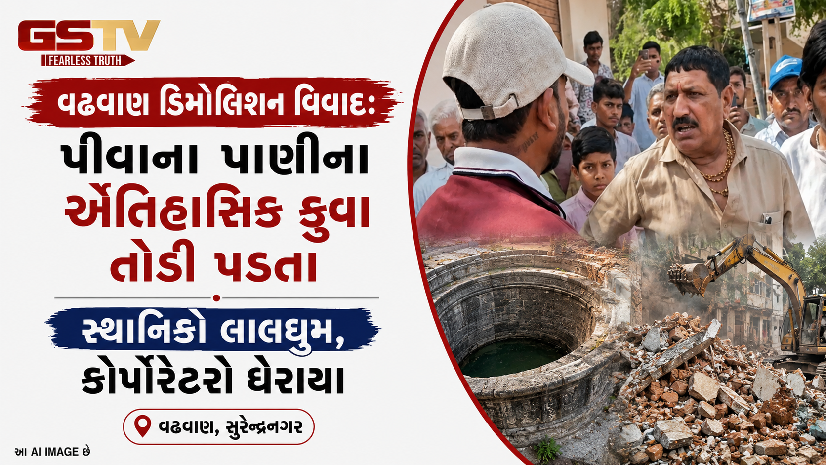 VIDEO : સુરેન્દ્રનગરના વઢવાણમાં પાલિકાના ડિમોલિશન સામે પ્રચંડ જનઆક્રોશ, 250 વર્ષ જૂના ઐતિહાસિક કુવા તોડી પડાતા હોબાળો