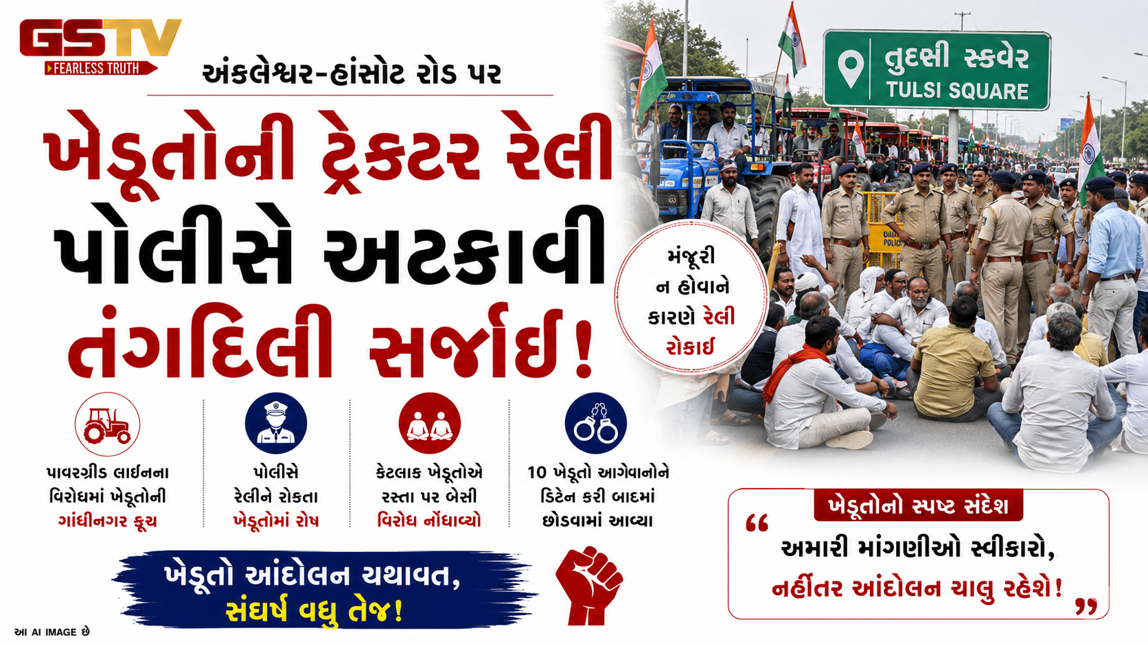VIDEO : અંકલેશ્વર-હાંસોટ ટ્રેક્ટર રેલી અટકાવાતા તંગદિલી