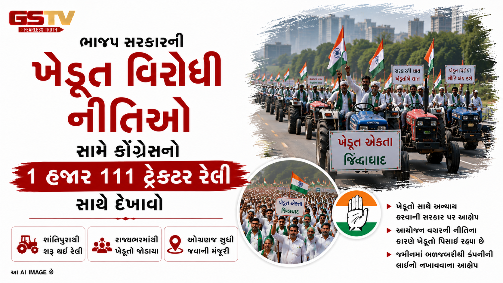VIDEO : ખેડૂતોના હક માટે કોંગ્રેસની ટ્રેક્ટર રેલી, ગાંધીનગર પહેલાં જ પોલીસનો બ્રેક!