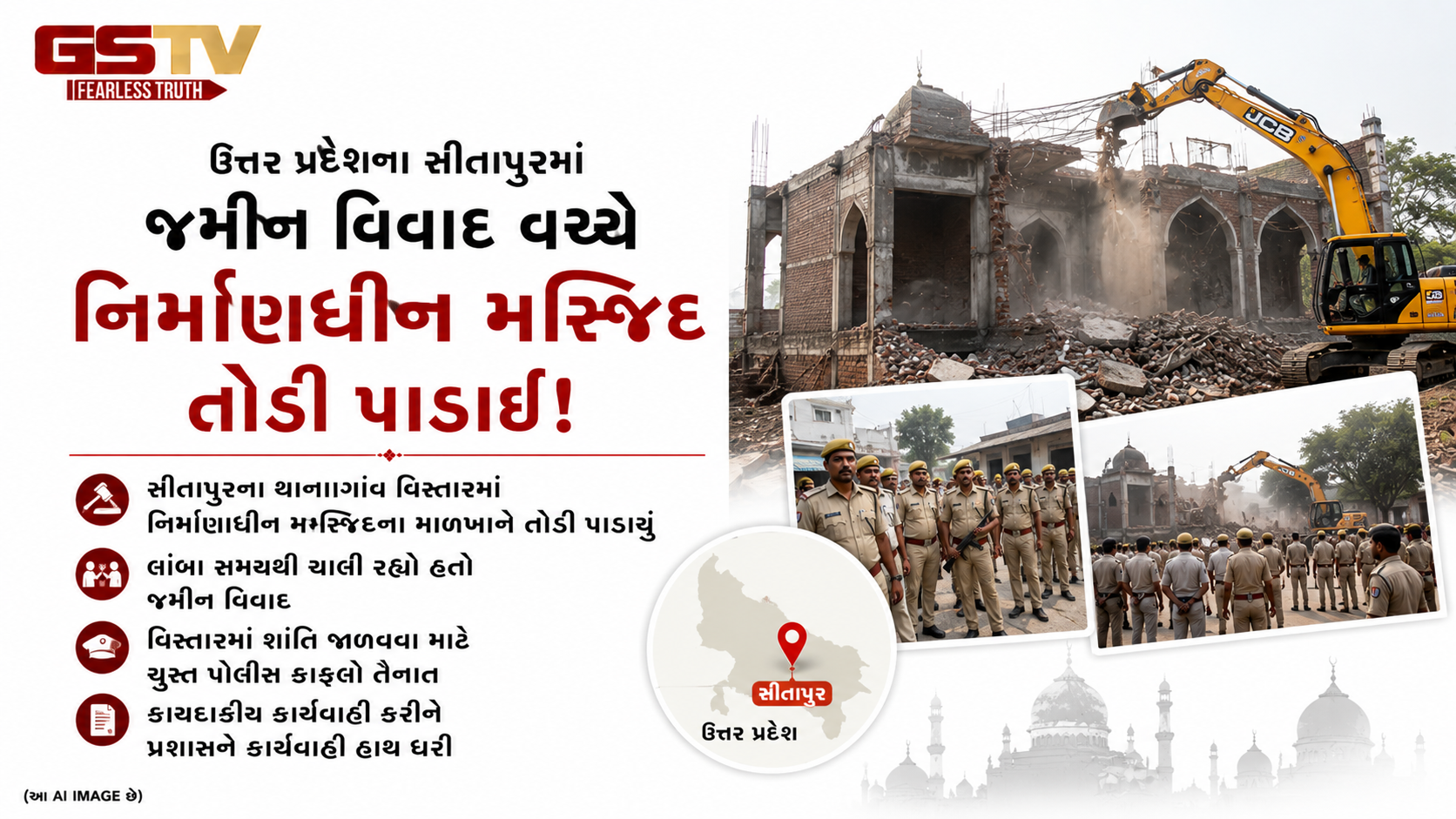 VIDEO : સીતાપુરમાં પ્રશાસનની મોટી કાર્યવાહી, નિર્માણાધીન મસ્જિદ પર બુલડોઝર