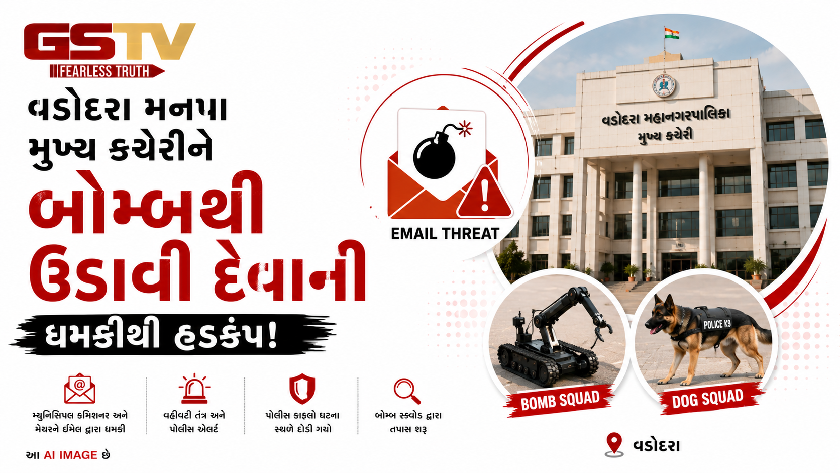 VIDEO: વડોદરા: મહાનગરપાલિકા કચેરીને બોમ્બથી ઉડાવી દેવાની ધમકી.
