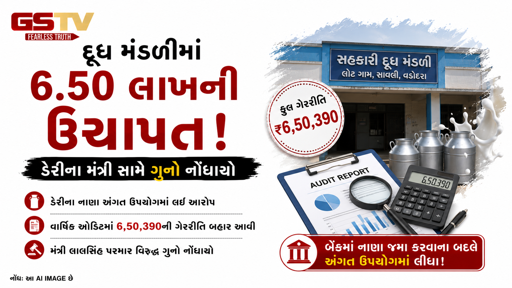 VIDEO : સાવલીની દૂધ મંડળીમાં ૬.૫૦ લાખની ઉચાપતઃ મંત્રી વિરુદ્ધ ગુનો દાખલ