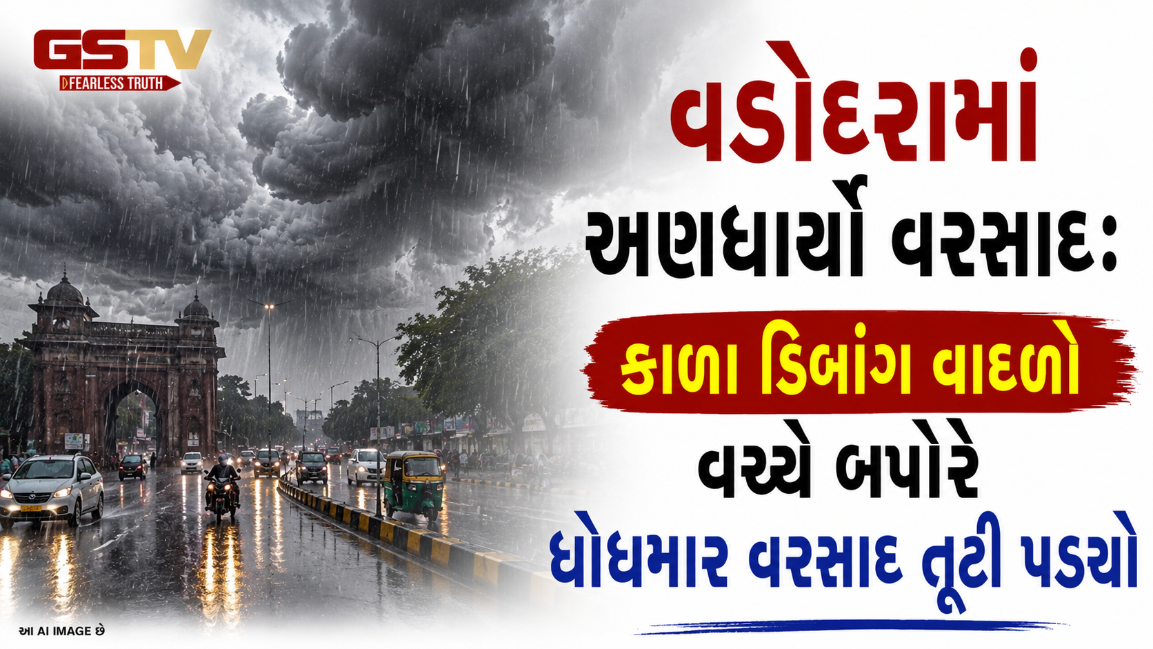 વડોદરામાં હવામાનનો મિજાજ બદલાયો, બપોરે અચાનક ખાબકેલા વરસાદમાં વાહનચાલકો ફસાયા
