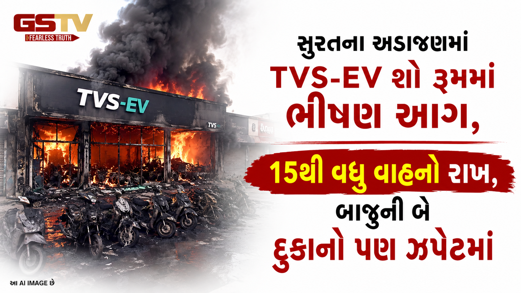 Surat ના અડાજણમાં TVS-EV શૉ રૂમની આગમાં હોટેલ - મેડિકલ સ્ટોર લપેટાયા, ભારે અફરાતફરી