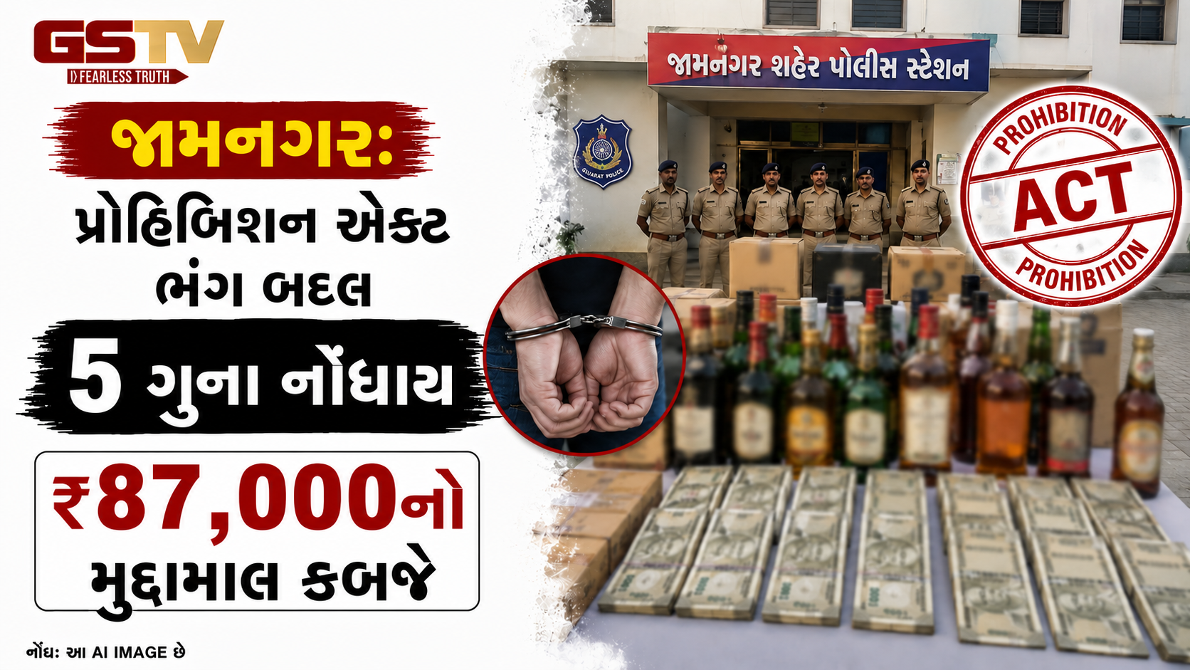 જામનગરમાં પ્રોહિબિશન એક્ટ હેઠળ પોલીસનો સપાટો: અલગ-અલગ વિસ્તારોમાં 5 ગુના દાખલ