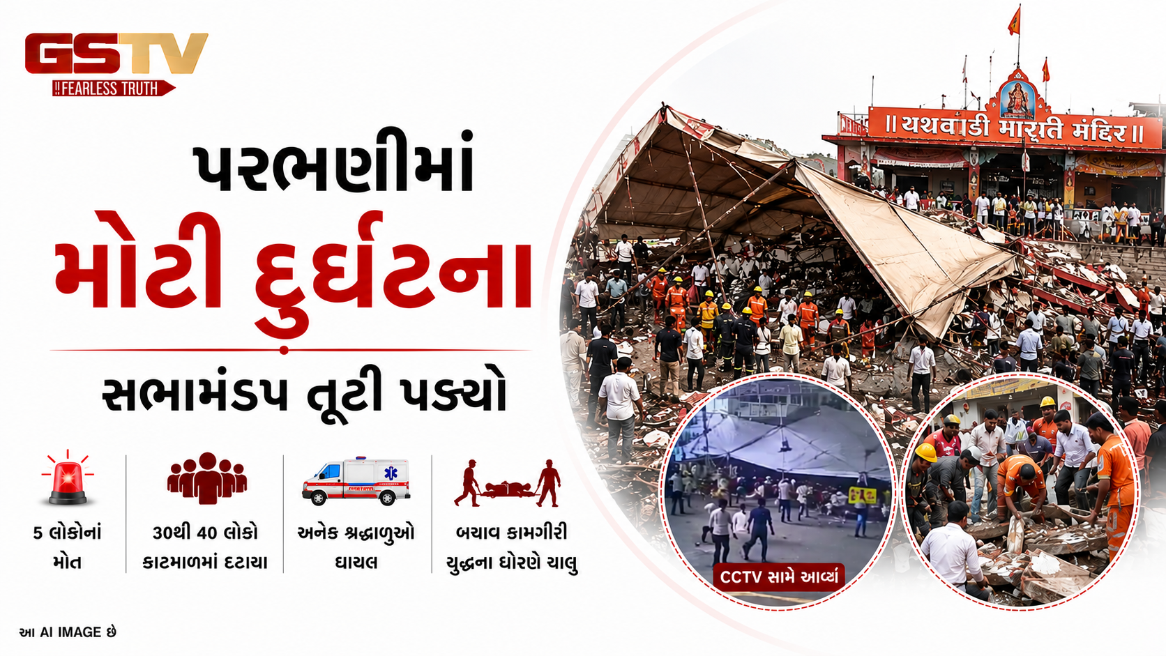 VIDEO : મહારાષ્ટ્રના પરભણીમાં મંદિરનો સભામંડપ ધરાશાયી, અનેક ઘાયલ