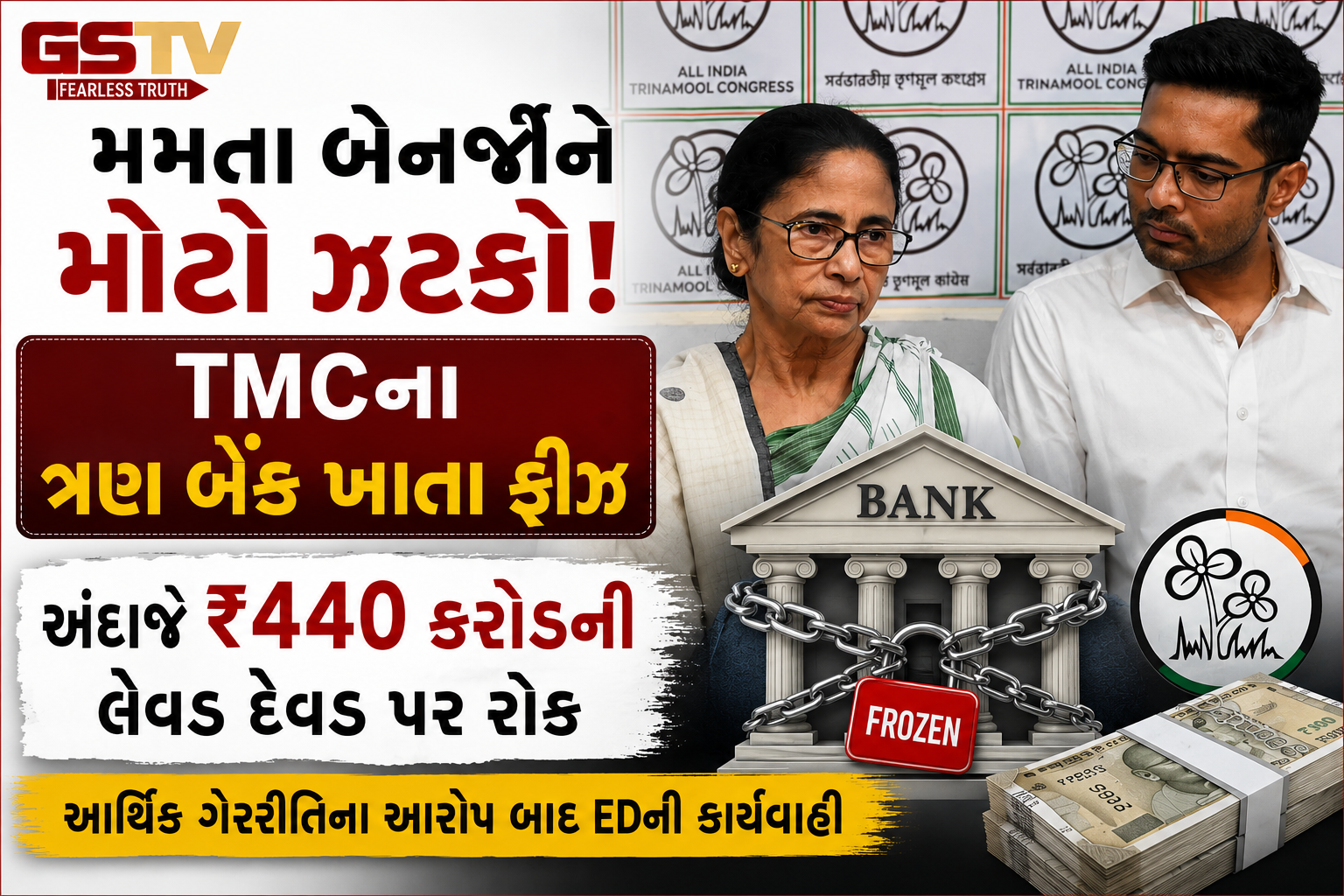 TMCના ૩ બેંક ખાતા સીઝ, ₹440 કરોડની લેવડદેવડ પર રોક; મમતા બેનર્જીને મોટો રાજકીય ફટકો