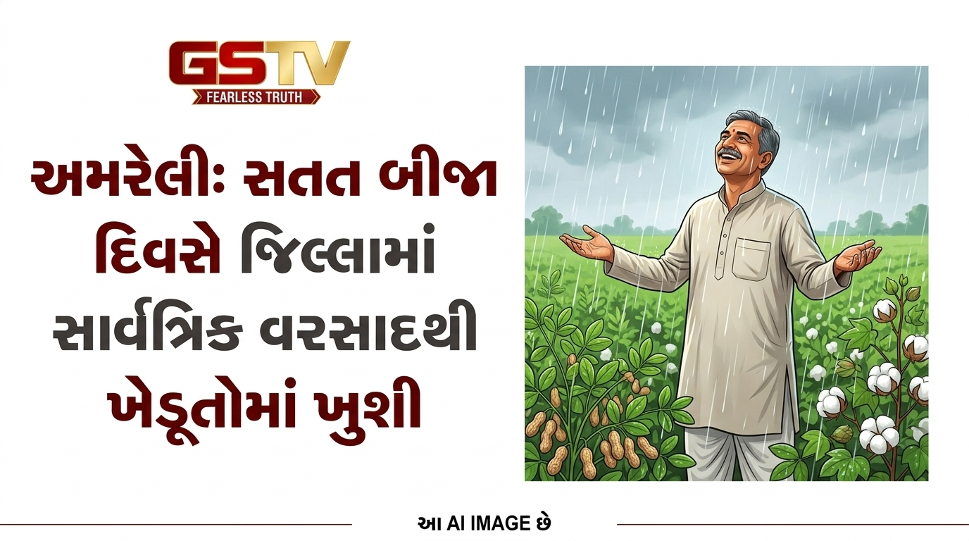VIDEO: અમરેલીઃ સતત બીજા દિવસે જિલ્લામાં સાર્વત્રિક વરસાદથી ખેડૂતોમાં ખુશી