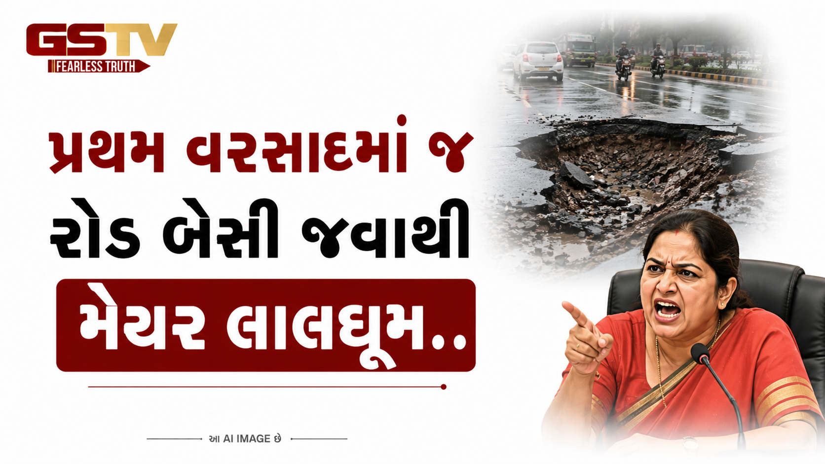 VIDEO: પ્રથમ વરસાદમાં જ રોડ બેસી જવાથી મેયર લાલઘૂમ