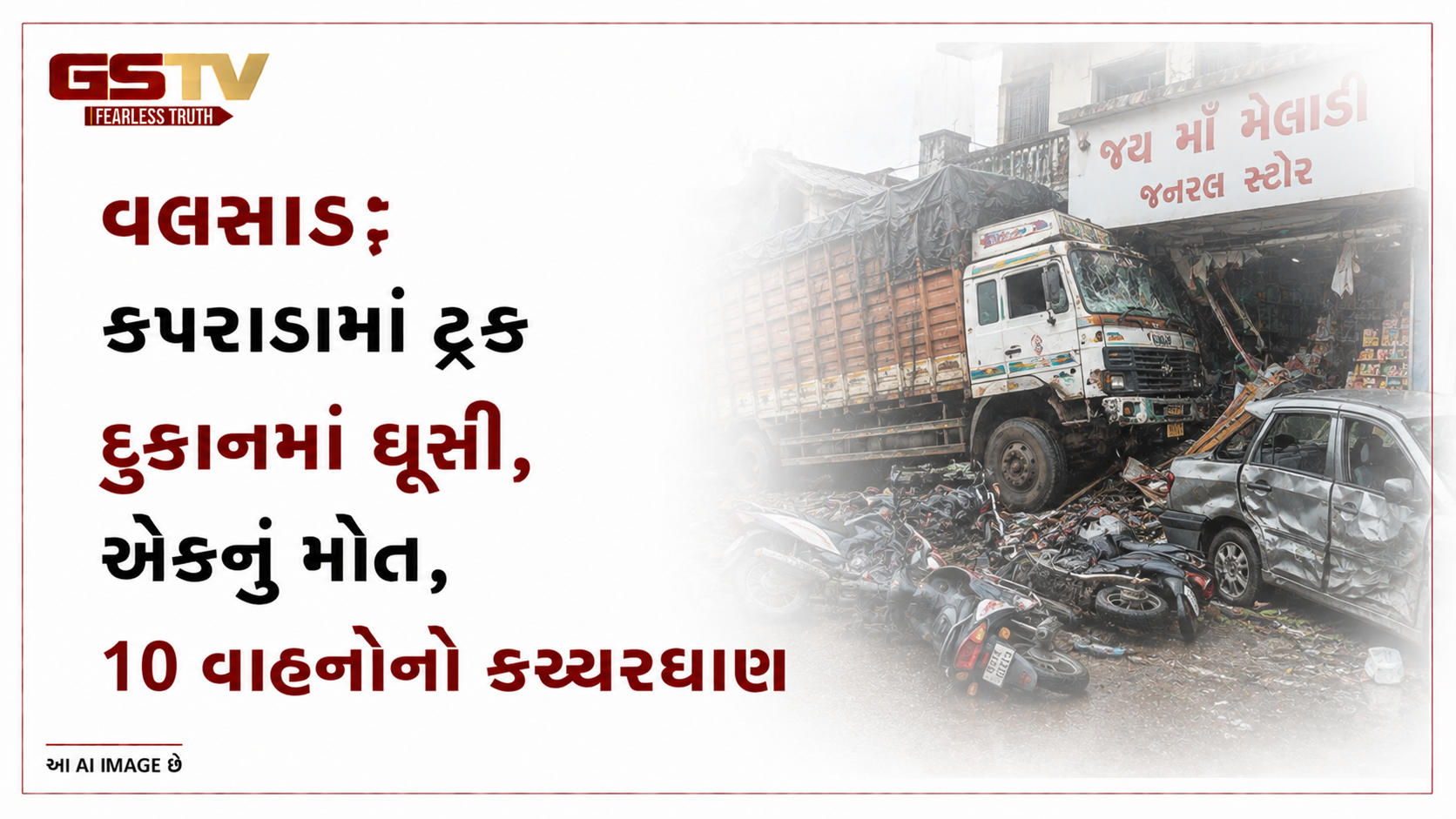VIDEO: વલસાડઃ કપરાડામાં ટ્રક દુકાનમાં ઘૂસી, એકનું મોત, 10 વાહનોનો કચ્ચરઘાણ