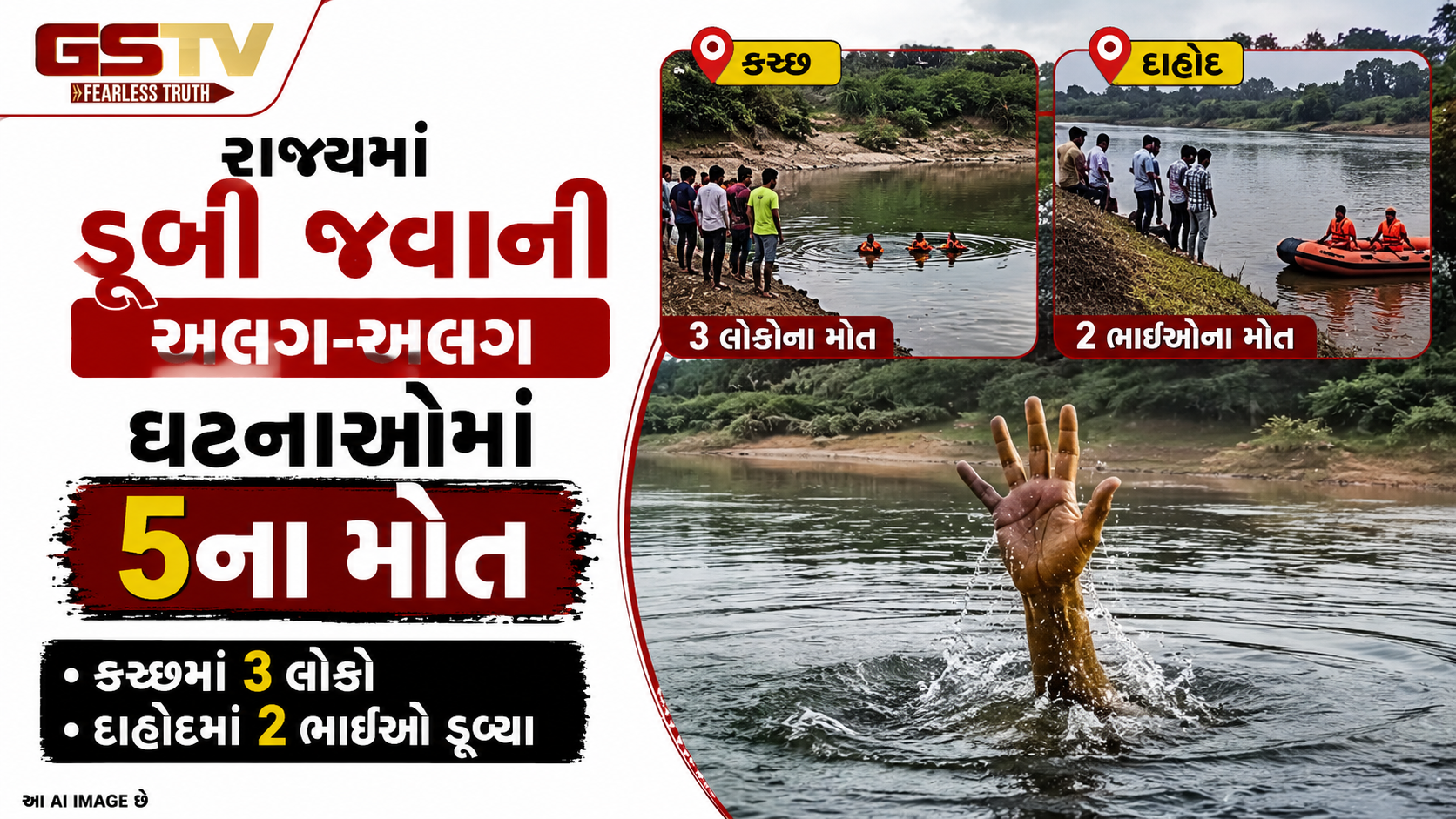 કચ્છ અને દાહોદમાં ડૂબવાની ઘટનાઓમાં 5 ના મોત, બે બાળકો તળાવમાં ડૂબ્યા