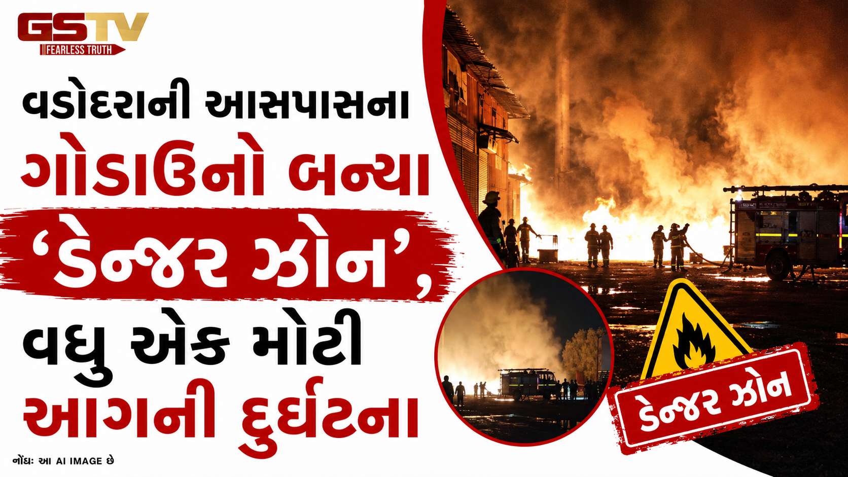 વડોદરાના દશરથ વિસ્તારમાં ગોડાઉનમાં ભીષણ આગ: લાકડાનો જંગી જથ્થો અને ટેમ્પો બળીને ખાખ