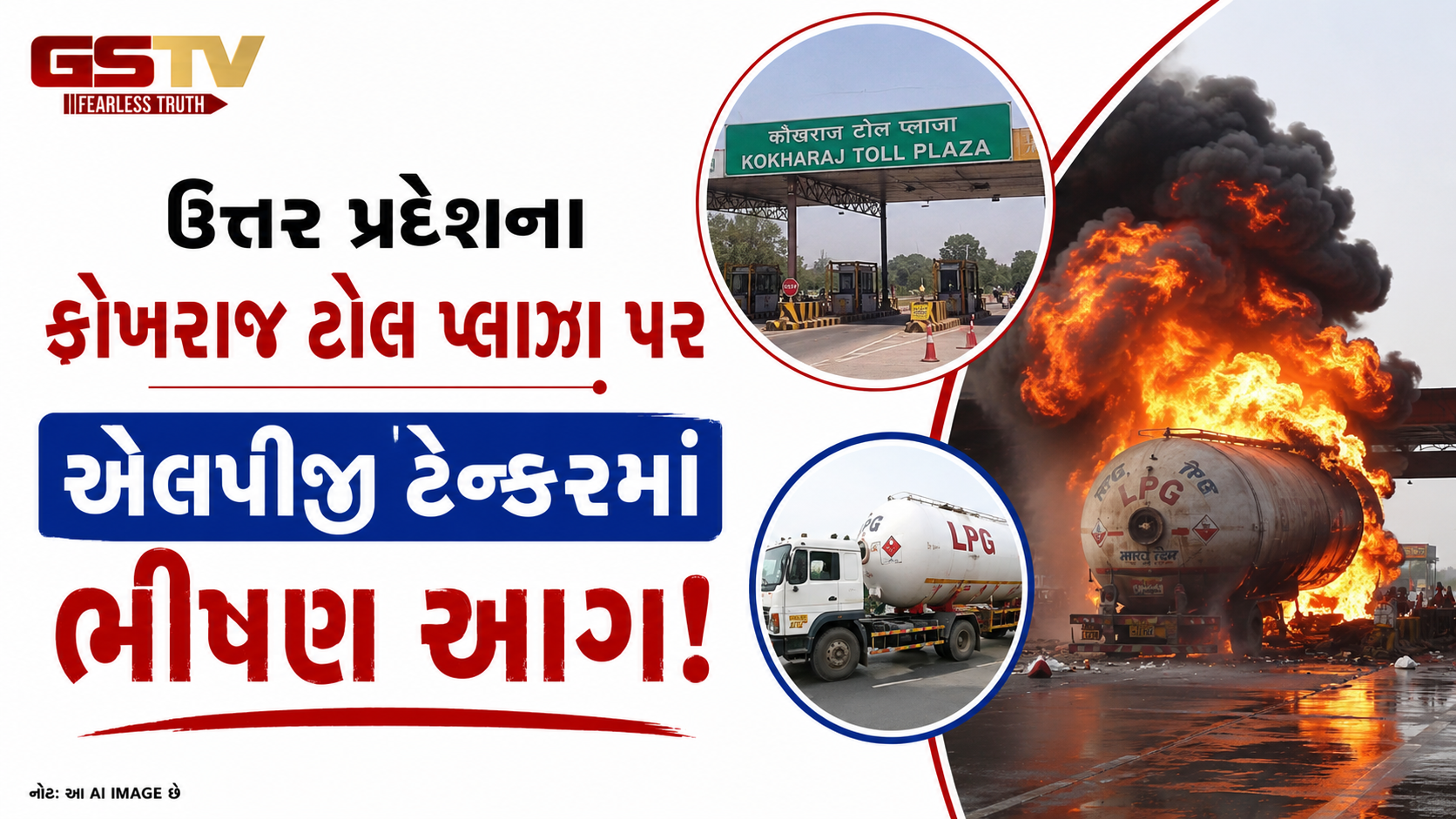 VIDEO: ઉત્તર પ્રદેશના કોખરાજ ટોલ પ્લાઝા પર એલપીજી ટેન્કરમાં ભીષણ આગ