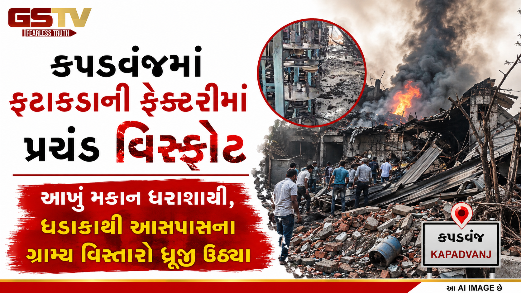 ખેડામાં મોટી દુર્ઘટના: કપડવંજમાં ફટાકડાની ફેક્ટરીમાં પ્રચંડ બ્લાસ્ટ, 2 શ્રમિકોની હાલત ગંભીર